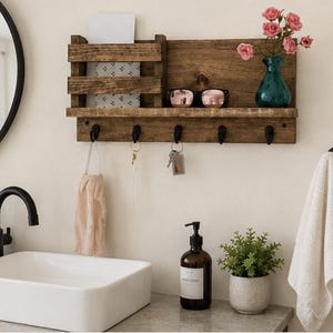Entryway Key Rack & Mail Organizer | The Madison | Mug Hooks Wall Mounted Coat Rack Leash Holder Rustic Command Center image 5