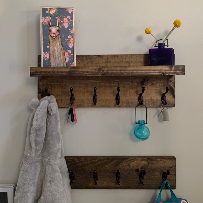 Coat Rack withOUT shelf Entryway Organizer Towel Rack Key Hooks Wall Mounted Coat Rack Catch All Leash Mask Holder Rustic Modern Unique image 4