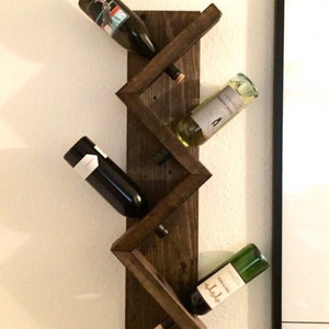 Zig Zag Wine Rack The Ziggy Zag Z Geometric Rustic Wood Wall Mounted Wine Bottle Display Chunky Primitive image 3