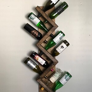 Zig Zag Wine Rack The Ziggy Zag Z Geometric Rustic Wood Wall Mounted Wine Bottle Display Chunky Primitive image 4