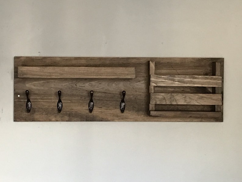 Entryway Mail Organizer The Jen Key Hooks Wall Mounted Coat Rack Catch All Leash Mask Holder Rustic Modern Unique Key Rack image 2