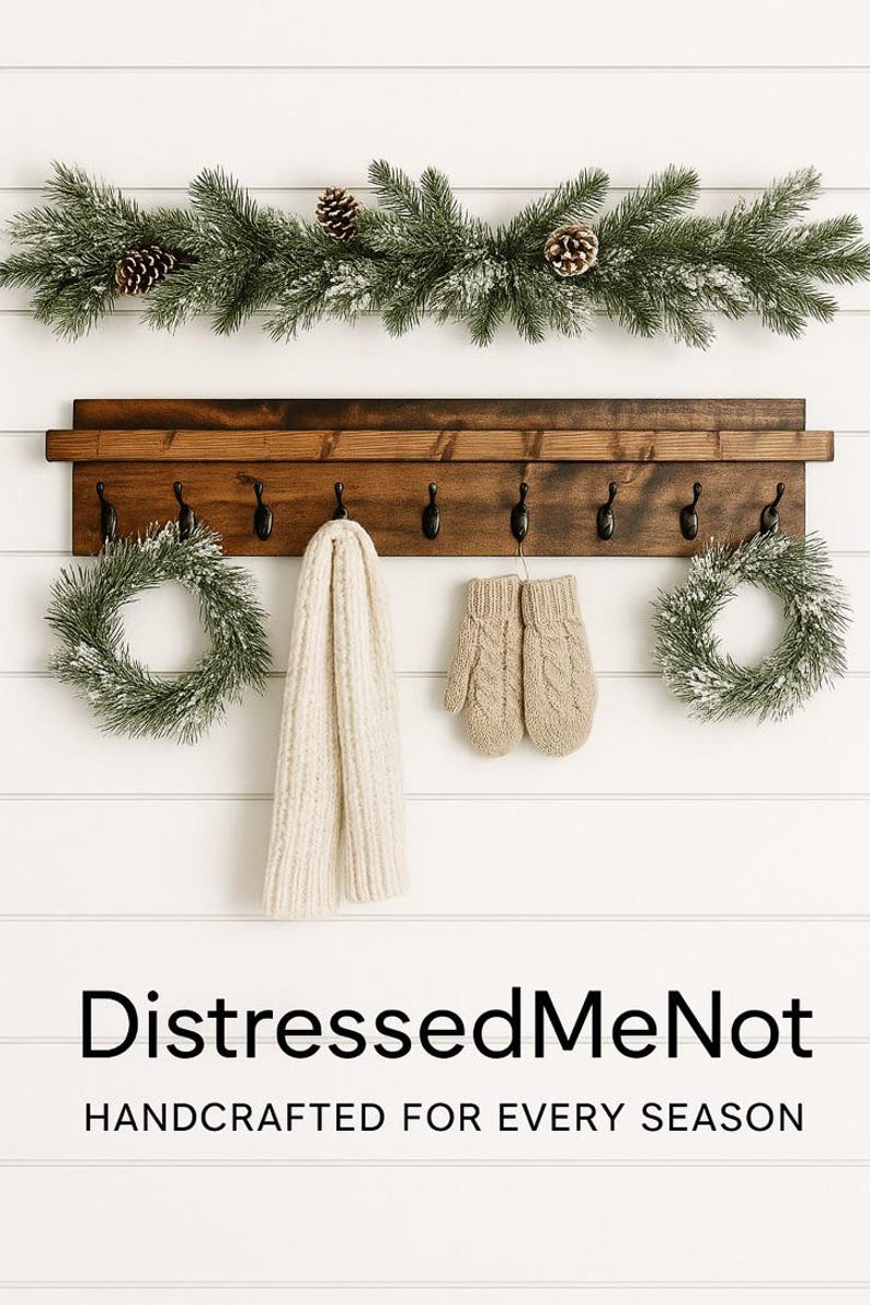Coat Rack with Shelf | The Ed | Key Holder Entryway Organizer Towel Key Hooks Wall Mounted Leash Mask Wood image 10