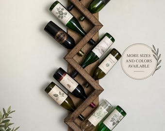 Zig Zag Wine Rack | The Ziggy Zag | Z Geometric Wall Mounted Rustic Wood Wine Bottle Display Chunky Primitive