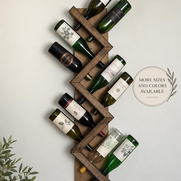 Zig Zag Wine Rack | The Ziggy Zag | Z Geometric Wall Mounted Rustic Wood Wine Bottle Display Chunky Primitive