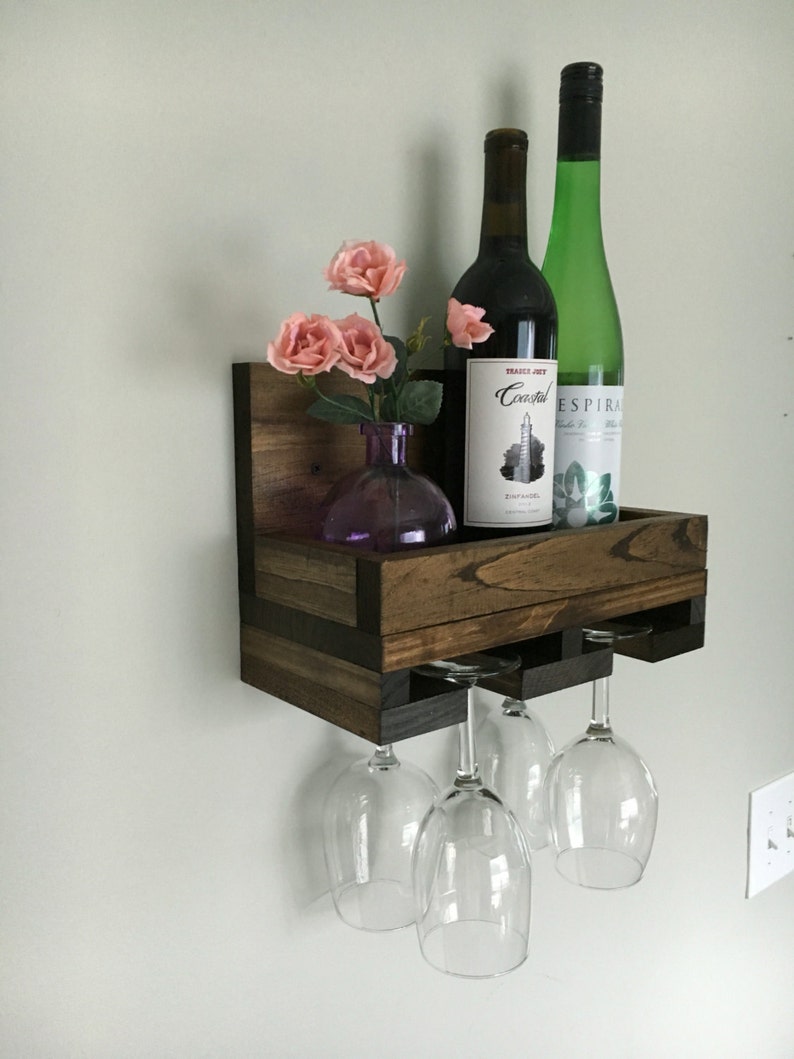 12 Narrow/Short Rustic Wood Wine Rack Shelf & Stemware Etsy
