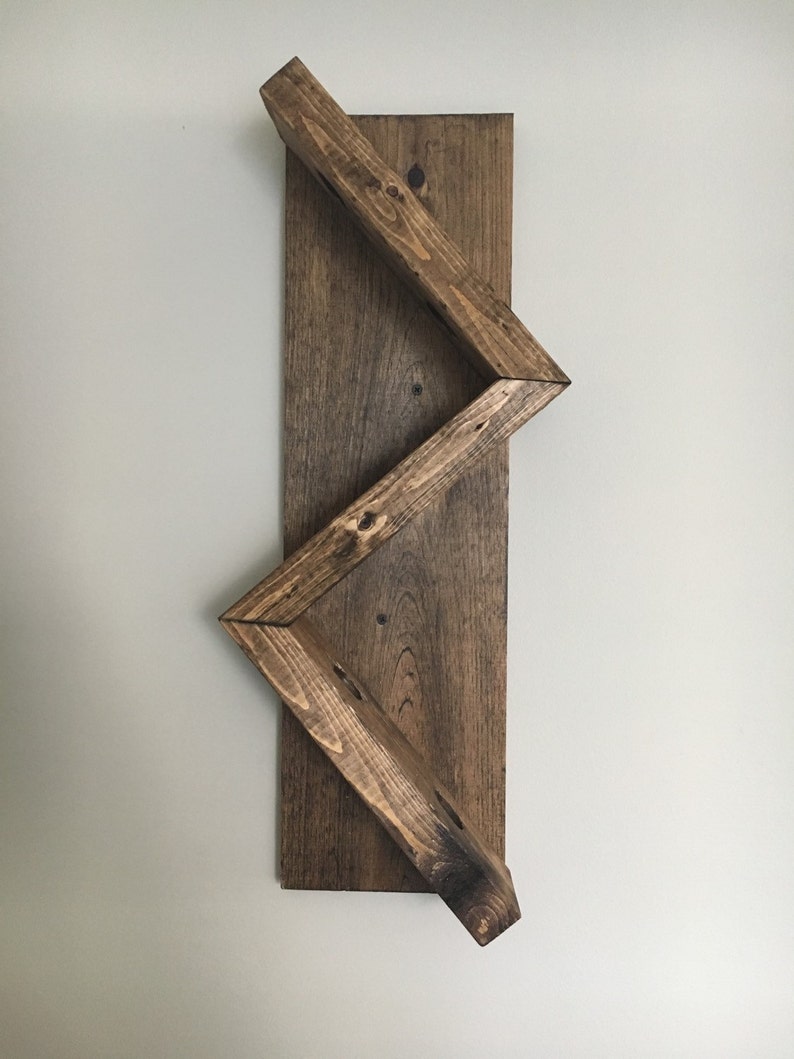 Zig Zag Wine Rack The Ziggy Zag Z Geometric Rustic Wood Wall Mounted Wine Bottle Display Chunky Primitive image 7