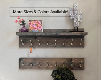 Set of 2 Coat Rack WITH & withOUT Shelf | The Ed | Entryway Organizer Towel Rack Key Hooks Wall Mounted Rustic Key Holder with Storage