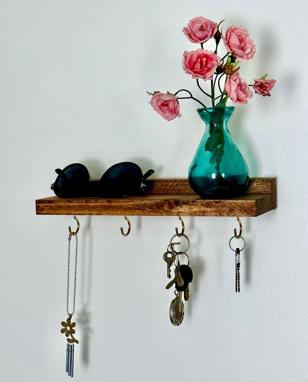 Key Hooks With Shelf the ITSY Rustic Modern Wood Wall Etsy