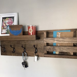 Entryway Mail Organizer The Jen Key Hooks Wall Mounted Coat Rack Catch All Leash Mask Holder Rustic Modern Unique Key Rack Large: 30 inches