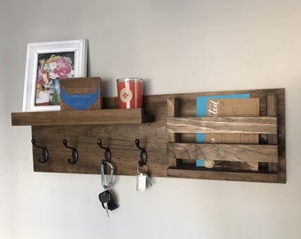 Entryway Mail Organizer | The Jen | Key Hooks Wall Mounted Coat Rack Catch All Leash Mask Holder Rustic Modern Unique Key Rack