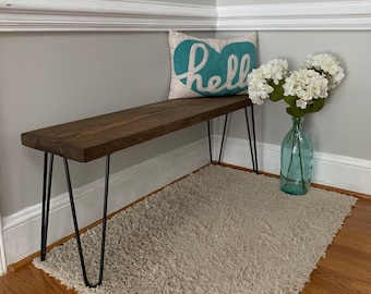Hairpin Leg Bench | Rustic Modern Coffee Table Side End Sofa Table Nightstand Farmhouse Entryway Bench Mid Century Console Industrial Urban