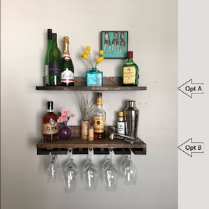 NO LIP Shelves: Rustic Wood Wine Rack | Wall Mounted Shelf & Stemware Glass Holder Organizer Unique Picture Ledge