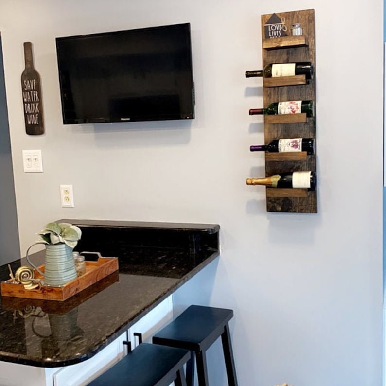 Tiered Rustic Wine and Towel Rack | The Steven | Spice Rack, Wall Mounted Bottle Holder & Display Shelf bild 6