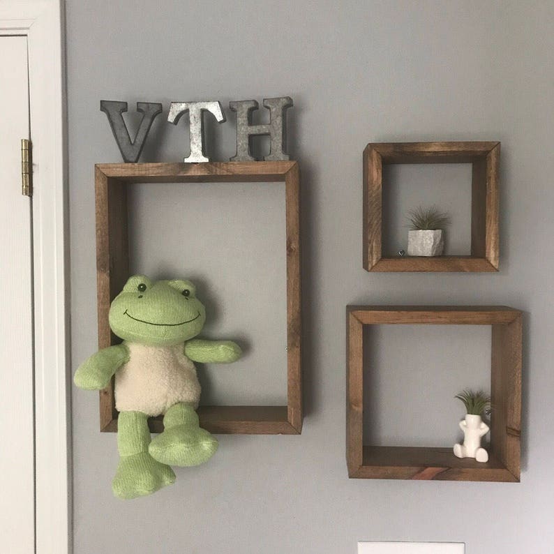 Rustic 3d Shadowbox Wood Shelving Individual And Sets Of 3 Cube Square Rectangle Diamond Wooden Box Shelves Nursery Decor