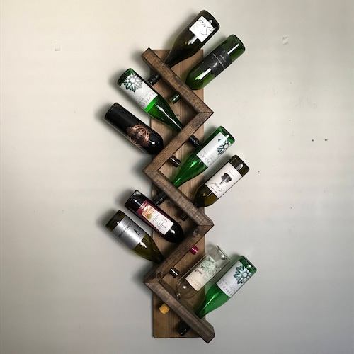 Zig Zag Wine Rack | The Ziggy Zag | Z Geometric Wall Mounted Rustic Wood Wine Bottle Display Chunky Primitive