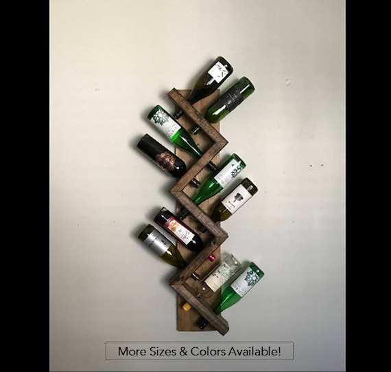 Zig Zag Wine Rack the Ziggy Zag Z Geometric Wall Mounted Rustic Wood Wine Bottle Display Chunky Primitive Etsy