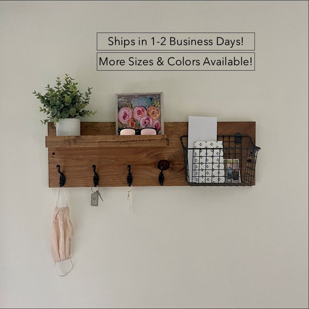 Wall Organizer Wooden, Black Walnut, on the Wall, Hanger for Keys, Mail,  Pin Board, 24,8 X 17,9 