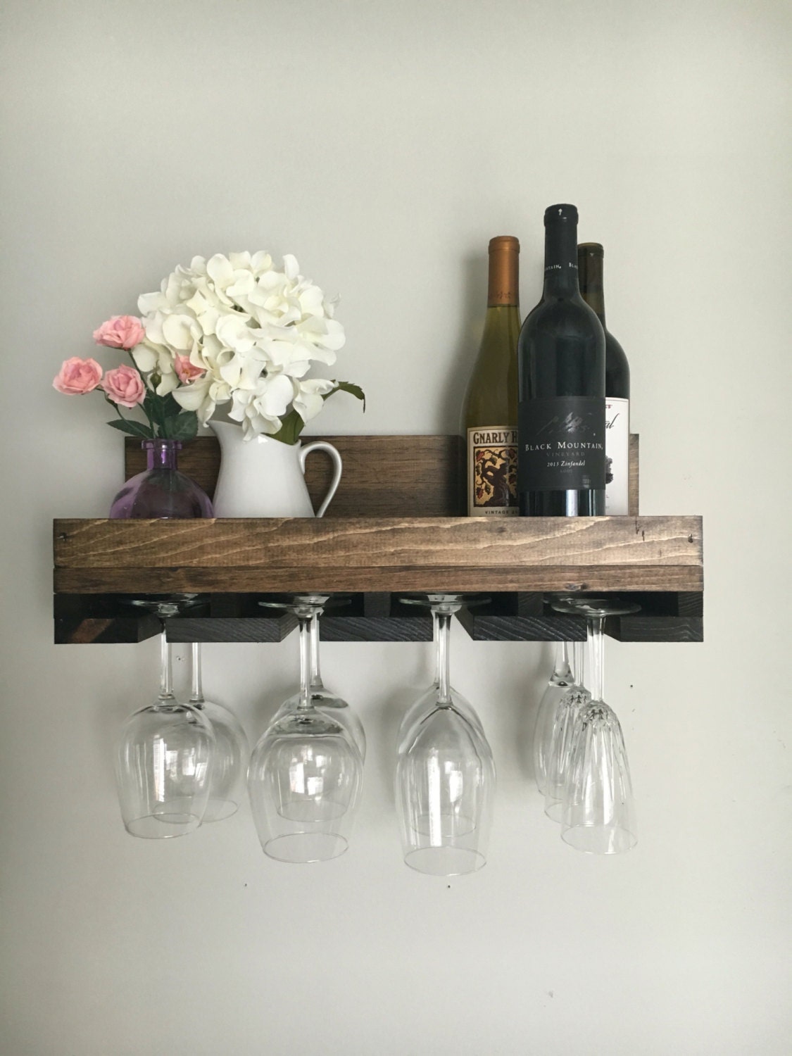 20 Rustic Wood Wine Rack Wall Mounted Shelf & Stemware | Etsy