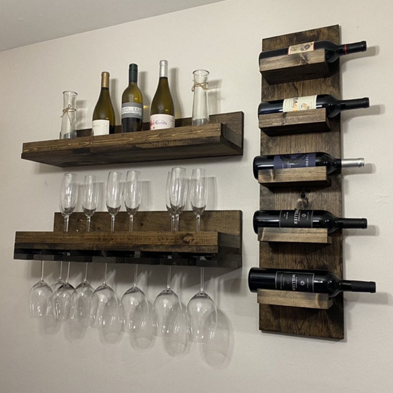 Rustic Wine Rack Spice Rack Wall Mounted Wine Bottle Holder Etsy