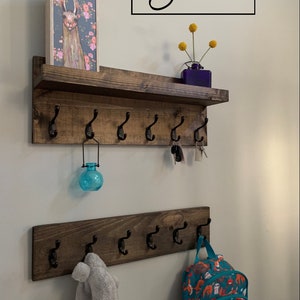 Coat Rack with Shelf The Ed Key Holder Entryway Organizer Towel Rack Key Hooks Wall Mounted Leash Mask Holder Rustic Modern With Storage SET of 2