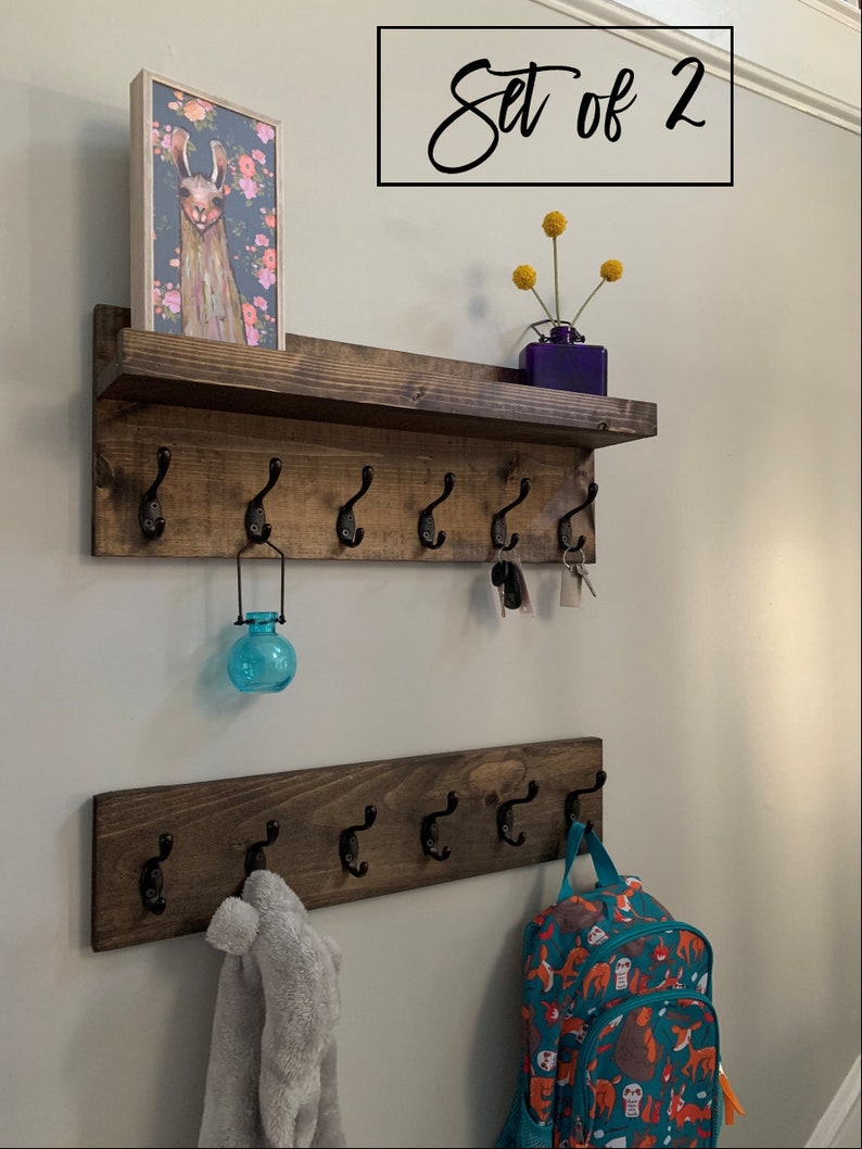 Coat Rack with Shelf The Ed Key Holder Entryway Organizer Towel Rack Key Hooks Wall Mounted Leash Mask Holder Rustic Modern With Storage image 2