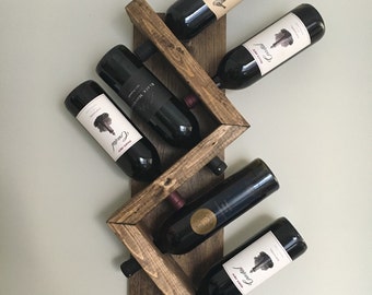 Zig Zag Wine Rack | The Ziggy Zag | Z Geometric Rustic Wood Wall Mounted Wine Bottle Display Chunky Primitive