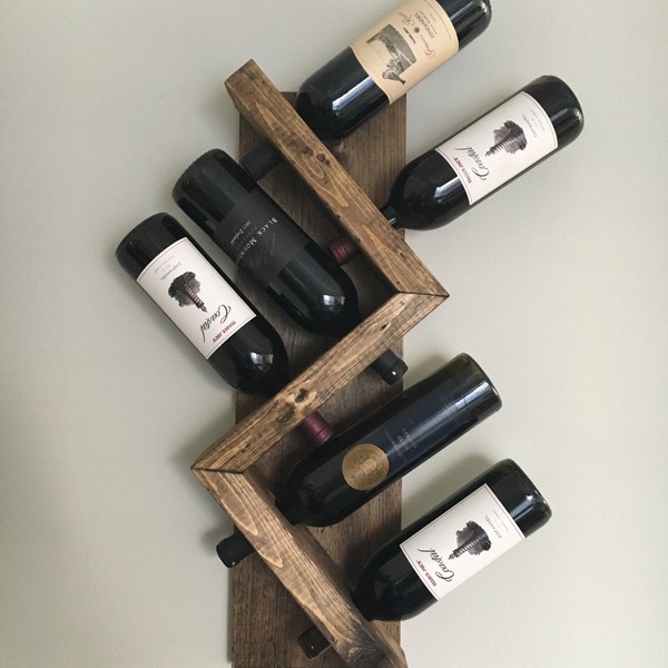 Zig Zag Wine Rack | The Ziggy Zag | Z Geometric Rustic Wood Wall Mounted Wine Bottle Display Chunky Primitive