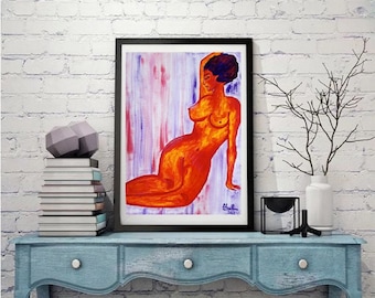 14"x10" (35x25cm), Colores de Sensualidad 6, Goddess, Nude woman, Modigliani, Colours of sensuality, Divine woman, Red, ready to ship