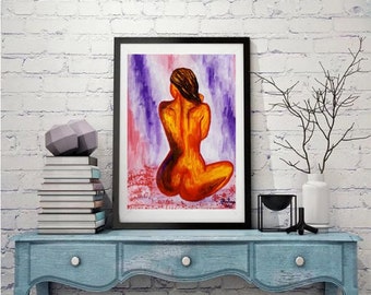 14"x10" (35x25cm), Colores de Sensualidad 3, Goddess, Nude woman, Colours of sensuality, Sensual pose, Divine woman, Red, ready to ship