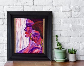 14"x10" (35x25cm), Colores de Sensualidad 10, Guy couple, LGBTQ art, Colours of sensuality, Divine souls, Red, Framed, Purple, ready to ship