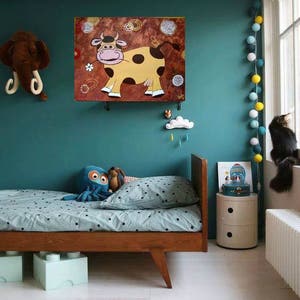 23.5x31.5", 60x80cm, Pintura acrílica divertida original, Arte en venta, Decoración de habitación infantil, Marrón beige, Pintura infantil grande, Arte caprichoso