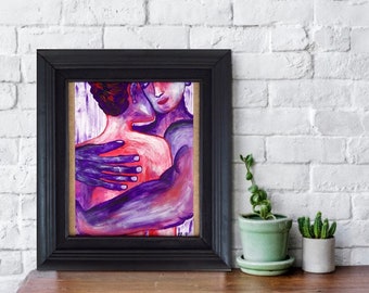 14"x10" (35x25cm), Colores de Sensualidad 7, Woman, Man, Couple love, Nude art, Sensuality, Divine souls, Framed, Purple, ready to ship