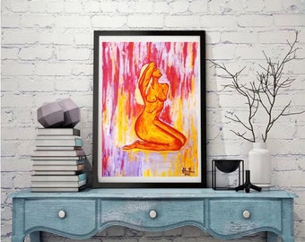 14"x10" (35x25cm), Colores de Sensualidad 11, Woman on fire, LGBTQ art, Colours of sensuality, Divine soul, Exciting, Red, ready to ship