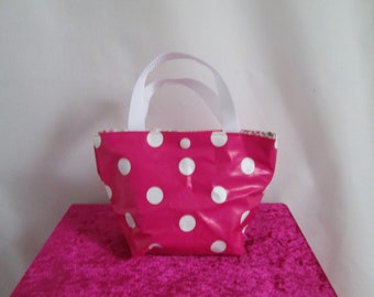 Mini sac  cabas  en toile cirée fuchsia à pois blancs