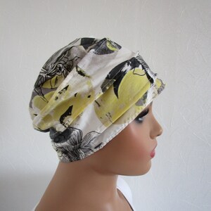 Bonnet rétro chimio femme en jersey léger blanc, gris et jaune image 3