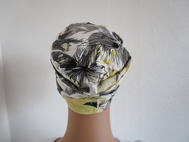 Bonnet rétro chimio femme en jersey léger blanc, gris et jaune image 4