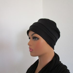 Bonnet, turban chimio en jersey de coton noir uni image 3