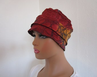 Bonnet turban chimio en jersey orange couleur d'automne