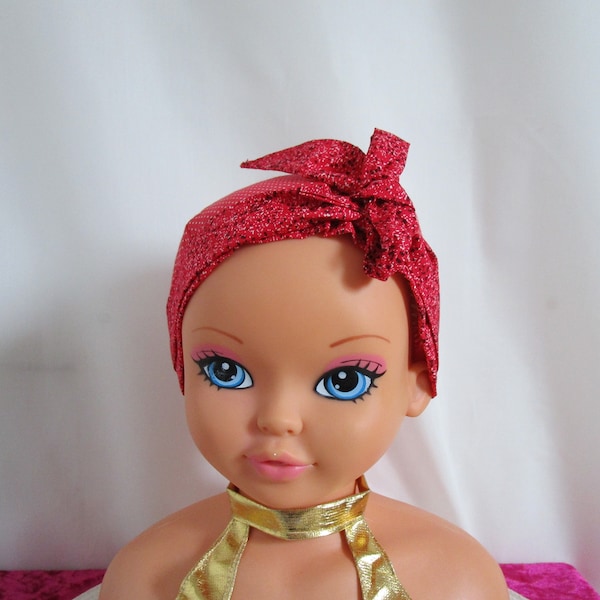 Foulard, turban chimio enfant de couleur rouge à petits pois blancs