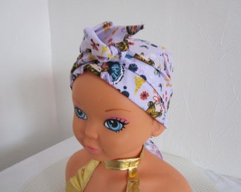 Scarf, purple child chemo turban with little dancers