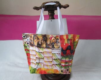 sac cabas  lunch bag en toile cirée motif "bonbons" modèle moyen