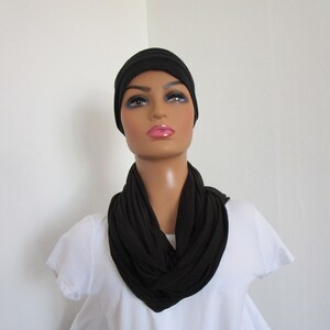 Bonnet, turban chimio en jersey de coton noir uni image 5