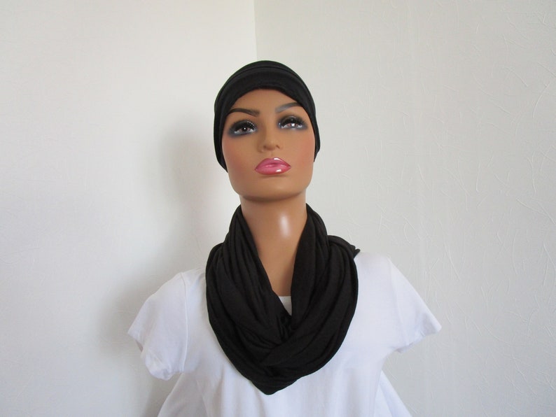 Bonnet, turban chimio en jersey de coton noir uni image 5