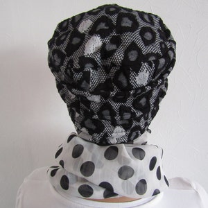 Retro hat, chemo turban in black and gray lace cotton jersey image 5