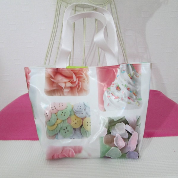 sac cabas  en toile cirée macaron de couleur pastel  modèle moyen