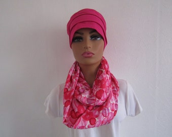 Echarpe, snood de couleur fuchsia, rose et blanc