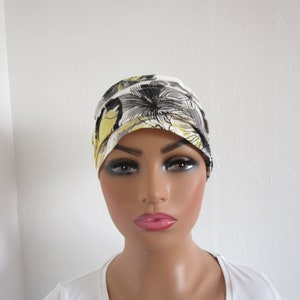 Bonnet rétro chimio femme en jersey léger blanc, gris et jaune image 2