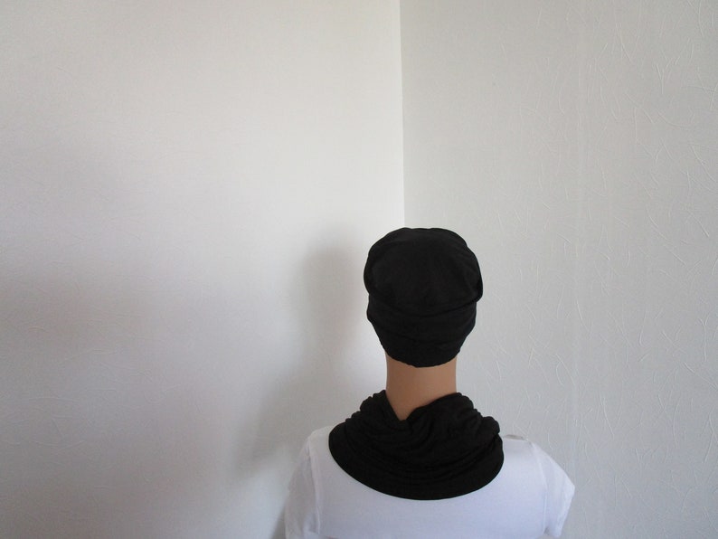 Bonnet, turban chimio en jersey de coton noir uni image 4