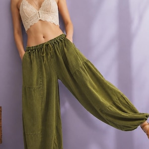 Pantalones harén de algodón lavado a la piedra Pikalda: holgados, estilo Aladino LCT
