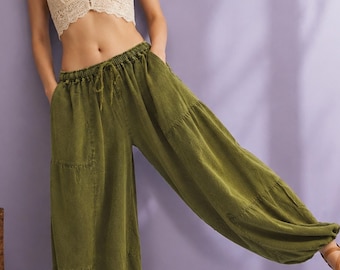 Pikalda-Stonewashed Cotton Harem Pants: Baggy Aladdin Style LCT